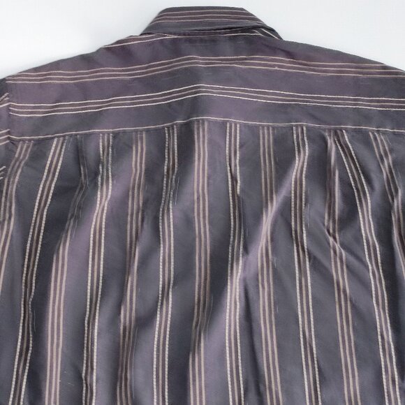 Geoffrey Beene button down shirt men's size L black with yellow stripes - Picture 4 of 9